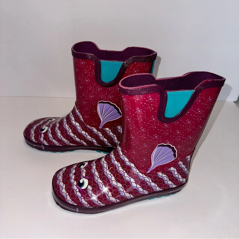 Kamik Girl’s 3 Purple Pink Bubblez Fish Pull On Reflective Waterproof Rainboots